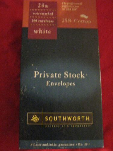 100  Southworth Private Stock Envelopes  . #10 size,  White  25% Cotton