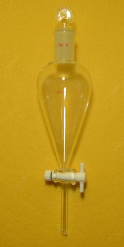 24/40,250ml,Glass Pyriform Separatory Funnel,Pear Shape,PTFE Stopcock,Drop tube