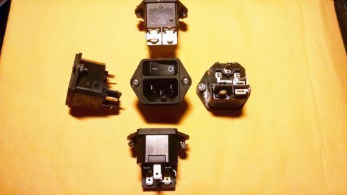 IEC Panel mount connector with switch and mounting hardware, 20A pack of 5