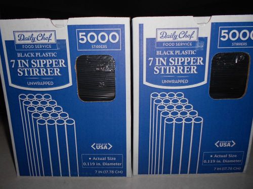 Daily Chef Black Plastic 7&#034; Sipper Stirrer Unwrapped 10,000 count