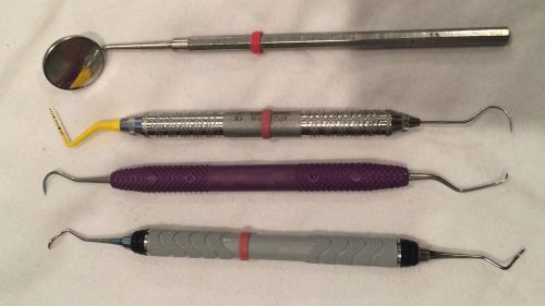 **nice** assorted lot of 4 dental instruments (mirror, explorer/probe, scalers) for sale