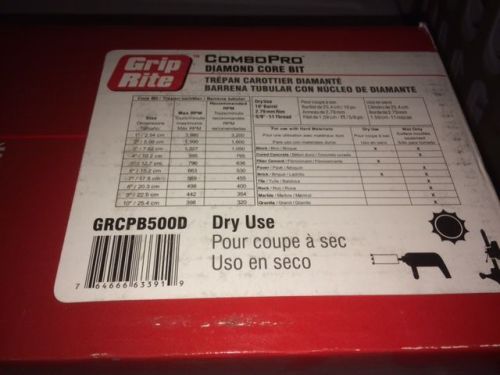 Grip-Rite GRCPB500D ComboPro Diamond DRY Core Bit 5&#034; x 5/8-11 thread arbor