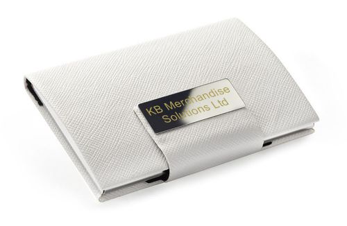 White Personalised Name Card Case, PU Eco Leather, KB MS