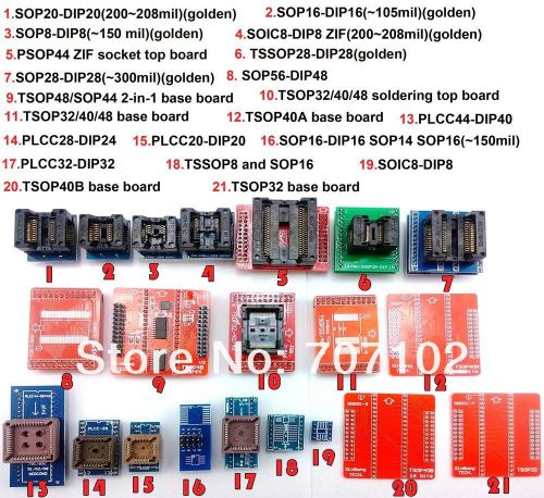 21pcs  adapters for programmer TL866A TL866cs  G540 RT809F EZP2010 TOP3000