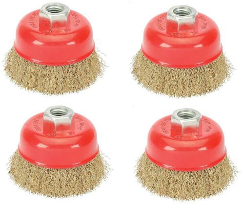 4 pc 3&#034; x 5/8&#034; arbor fine crimped wire cup wheel brush - for angle grinders for sale