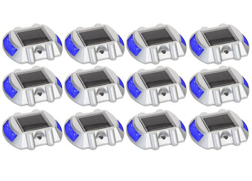12 Pack Blue Solar Powered LED Road Stud Driveway Pathway Stair Deck Dock Lights