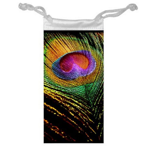 PEACOCK FEATHER Jewelry Bag or Glasses Cellphone Money for Gifts size 3&#034; x 6&#034;