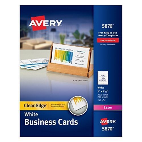 Avery Clean Edge Laser Business Cards, White, 2 x 3.5 Inches, Box of 2000 (5870)
