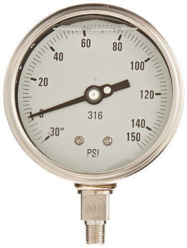 Pic gauge 4001-4lcf-gf glycerin filled bottom mount pressure gauge w/ stainless for sale