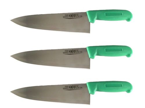 Set of 3 - 8” green chef knives cook french stainless steel food service knives for sale
