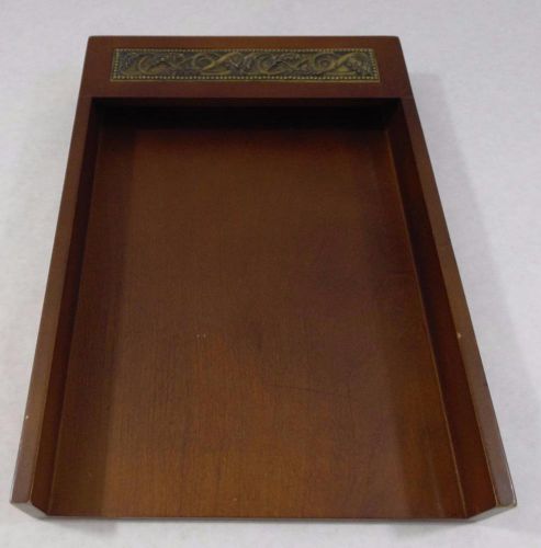 WOOD FILE PAPER TRAY WITH METAL DECORATION ACCENT