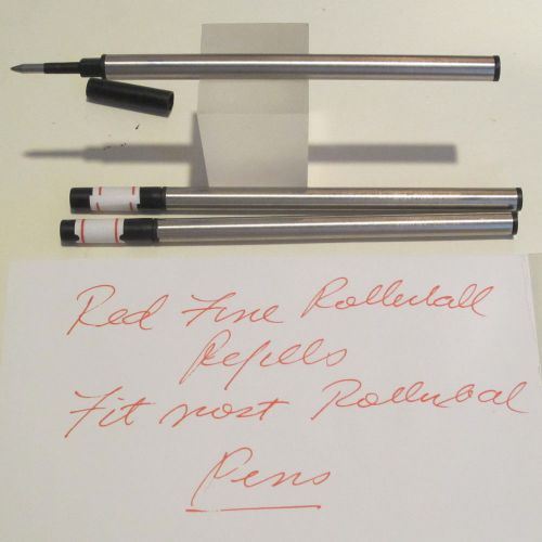 3 STANDARD METAL RED FINE ROLLERBALL REFILLS-FIT WATERMAN + VISCONTI+MORE