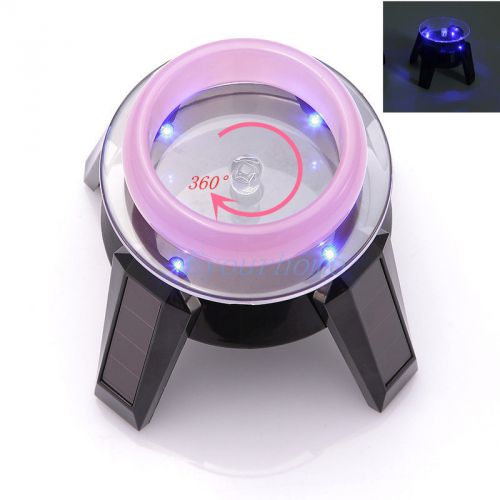 Solar Powered 360° Rotating LED Display Stand Turn Table Plate fr Jewelry phone