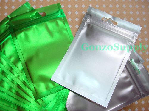 500PC 3x5&#034; Food Safe Metallic Green/Clear Foil Ziplock Mylar Bags-Resealable NEW