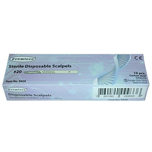 Premiere 9420 Disposable Scalpels with #20 High Carbon Steel Blades, Plastic Box
