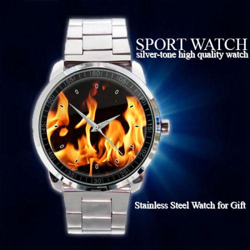 Fire Burning Flames Sport Metal Watch
