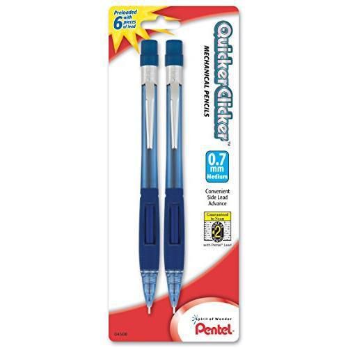 Pentel Quicker Clicker Automatic Pencil, 0.7mm, Transparent Blue Barrel, 2 New