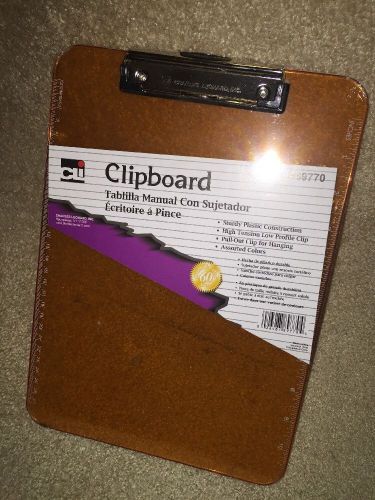 CLi Plastic Clipboard - Clear Orange With Ruler (inches &amp; cm) On Each Side