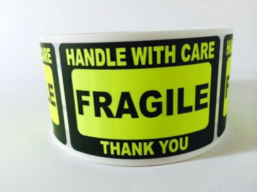 500 2x3 FRAGILE Stickers Handle with Care Stickers YELLOW Neon Fluorescent 2x3