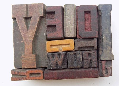 Letterpress Letter Wood Type Printers Block &#034;Lot Of 13&#034; Typography #bc-1113