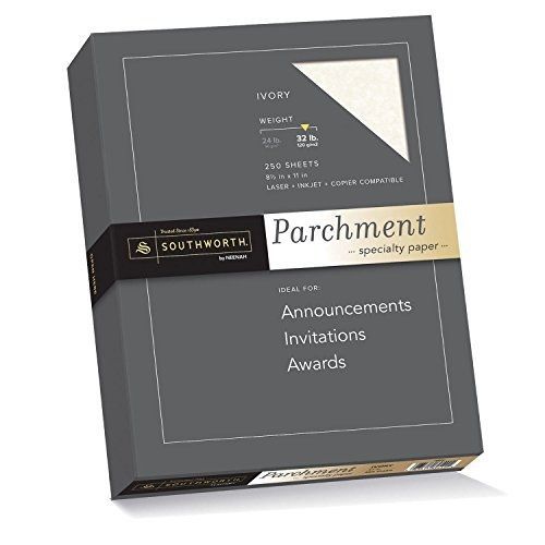 Southworth Parchment Specialty Paper, 8.5 x 11 inches, 32.lb, Ivory, 250 per Box
