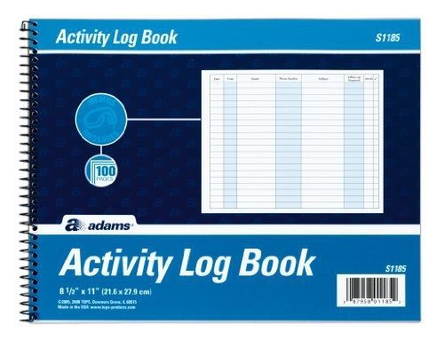 Adams activity log book, spiral bound, 8.5 x 11 inches, 100 pages, white for sale