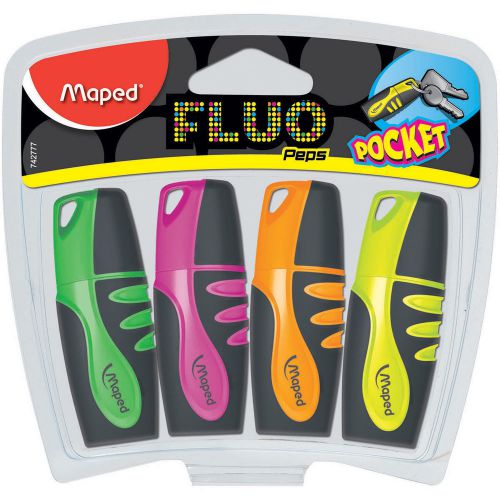 Fluo mini soft grip highlighter 4/pkg-yellow, orange, pink, &amp; green for sale