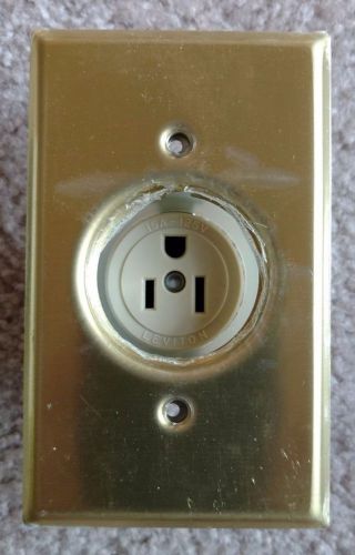Leviton receptacle single floor box 5250 with brass cover plate &amp; screw cap new for sale