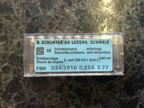 10x H. Schurter Glass Fuses 034.2510 0,25A 3.77 5x20mm Low Breaking Capacity NOS