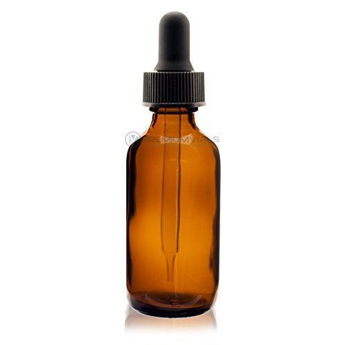 2 oz 60 ml amber boston round glass bottle w/ dropper - pack of 12 for sale