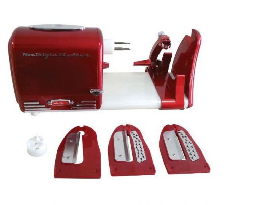 Nostalgia electrics electric potato twister &amp; peeler w/ 3 cutting blades in red for sale