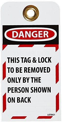 NMC LOTAG1-25 DANGER Lockout Tag, Unrippable Vinyl, 3 Length, 6 Height, on White