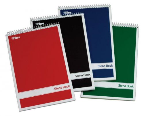 TOPS Spiral Steno Books, 6 x 9 Inches, Gregg Rule, White Paper, Assorted Covers,
