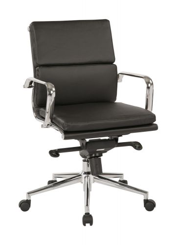 Mid Back Black Bonded Leather Chair with Knee Tilt Control and Chrome Arms and B