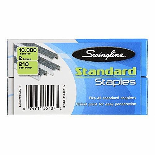 Swingline Staples, Standard, 1/4&#034; Length, 210 per Strip, 5,000/Box, 2 Pack