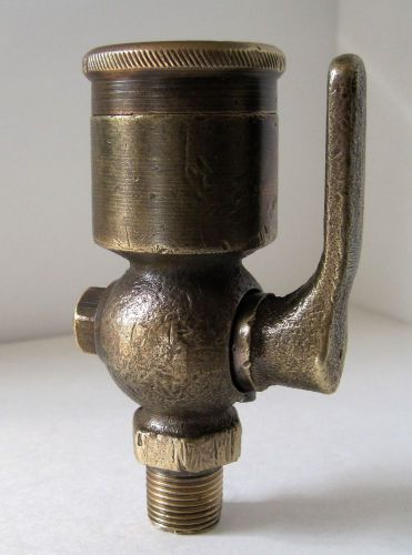 Antique oiler solid cast brass on/off handle screw top no maker large 1lb. for sale