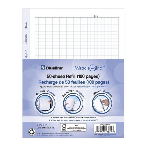 Blueline afq9050r miraclebind quad ruled refill sheets, 9-1/4 x 7-1/4, white, 50 for sale