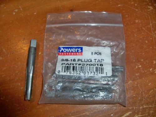 5 PCS -- POWERS FASTENERS -- 3/8-16 PLUG TAPS -- Part# 270018 -- New In Bag