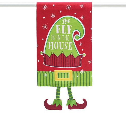 Tea Towel, The Elf is in the House, with dangling Legs, Christmas Cute, Cotton