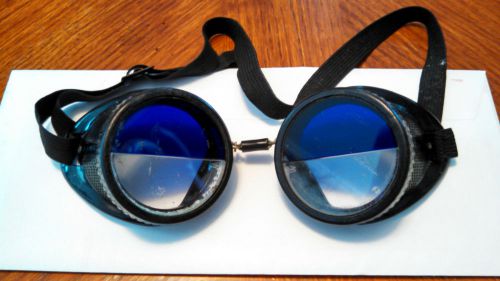 Steampunk real antique/vintage welding goggles split colbalt blue/clear lenses for sale