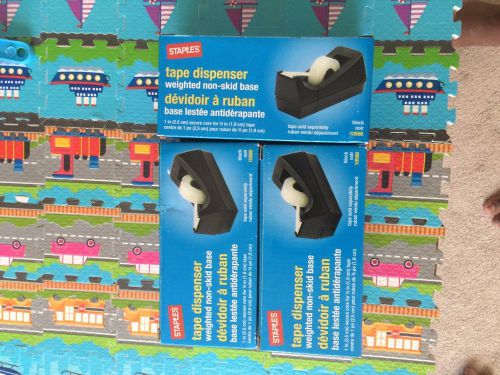 LOT OF 3, STAPLES EASY LOAD WEIGHTED NON-SKID BASE BLACK TAPE DISPENSER NEW
