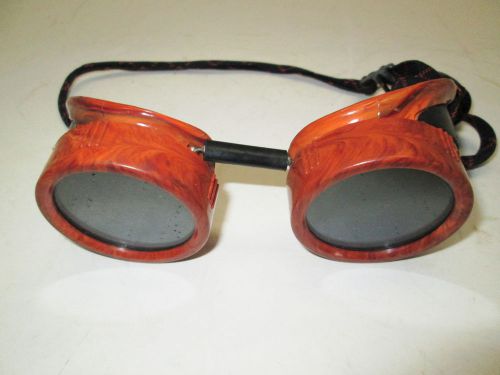 VINTAGE STEAMPUNK WELDING BURNING GOGGLES RED-BROWN FRAME 1950&#039;S NICE!!