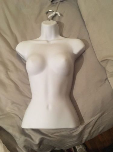 HALF HANGING TORSO FEMALE BODY FORM PLASTIC MANNEQUIN FOR CLOTHING DISPLAY WHITE