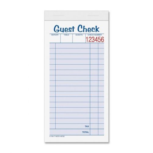 &#034;TOPS Guest Check Book, Part 5.50&#034;&#034; 3.37&#034;&#034; Sheet Size 10 Pack Blue White 45702&#034;