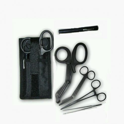 Emt/scissors combo pack w/holster -tactical all black scissors forceps light for sale