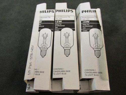 Lot of (3) NEW NIB Philips 15T6 Incandescent Lamps 15W 140-150V T6