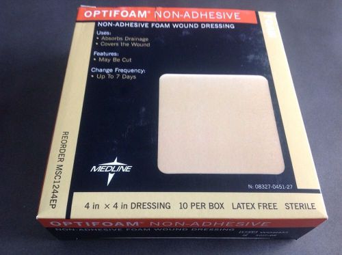 Medline Optifoam Adhesive Wound Dressing 4x4&#034;&#034; Pad Ref MSC1244EP Exp2017 10pc