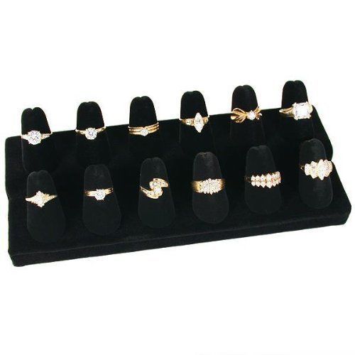 Black Velvet 12 Finger Ring Showcase Counter Top Display