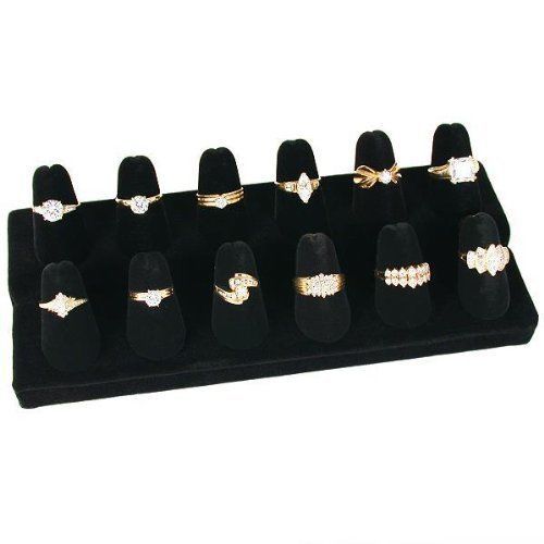 Black velvet 12 finger ring showcase counter top display for sale