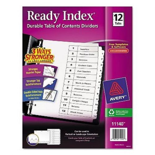Avery Ready Index Classic Tab Titles Black/White 1-12 Tabs Stronger Tabs